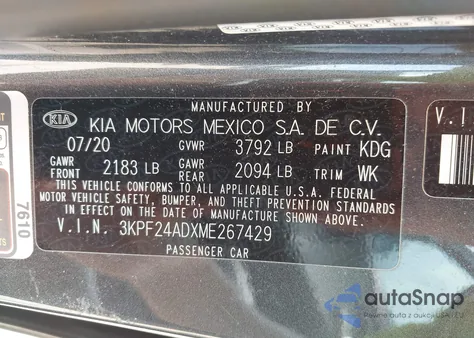 2021 Kia Forte Lxs z USA, uszkodzony, nr VIN 3KPF24ADXME267429